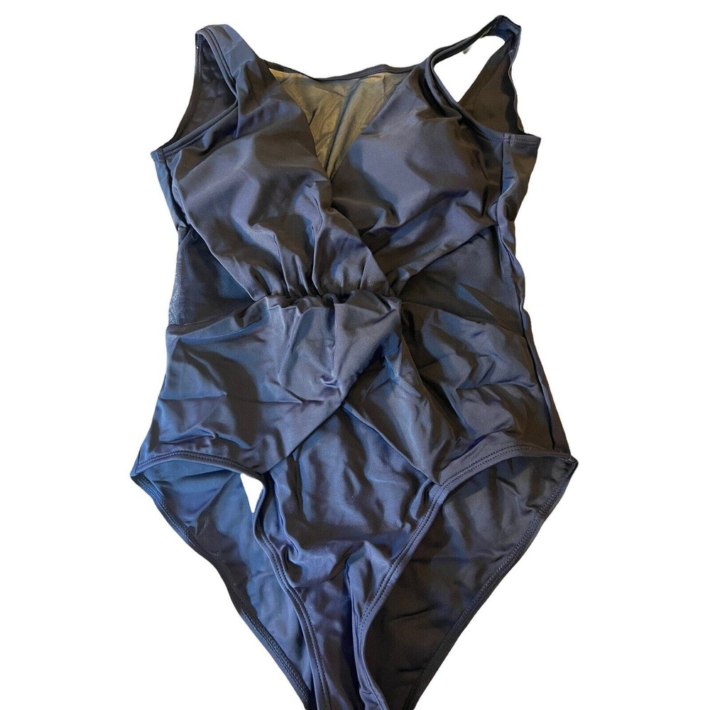 wonan’s One Piece Mesh Neck Navy Blue Swim suit size Large